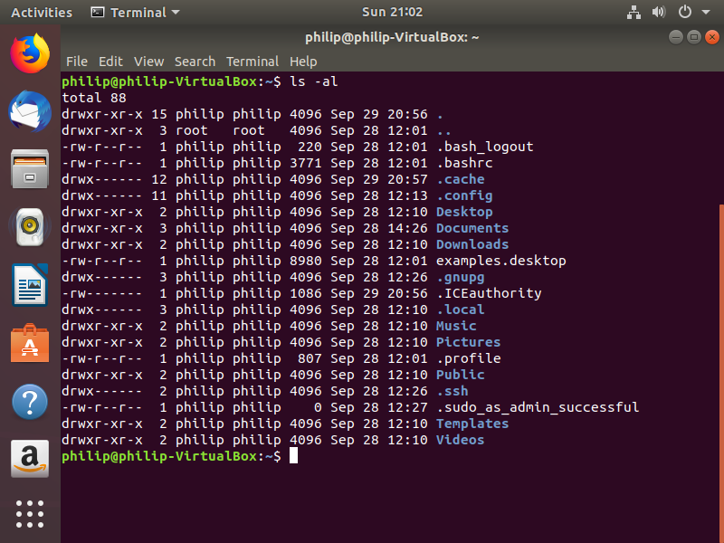 Figure 1 - a typical directory listing for a home directory
